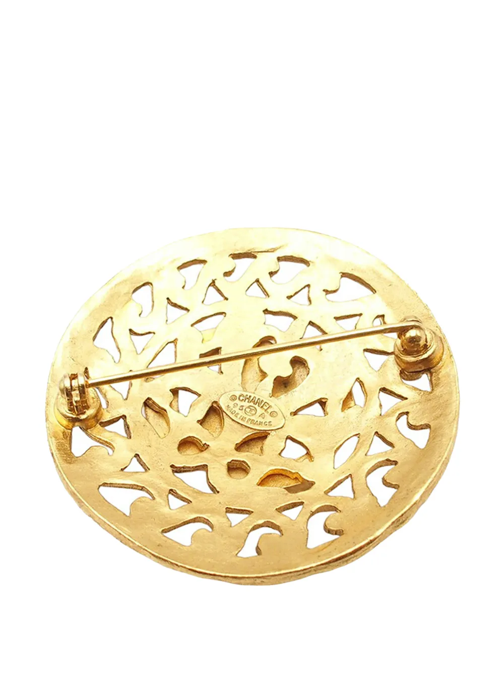  Chanel Pre-owned 1995 Cc Gold Plated Round Brooch Costume Brooch 
