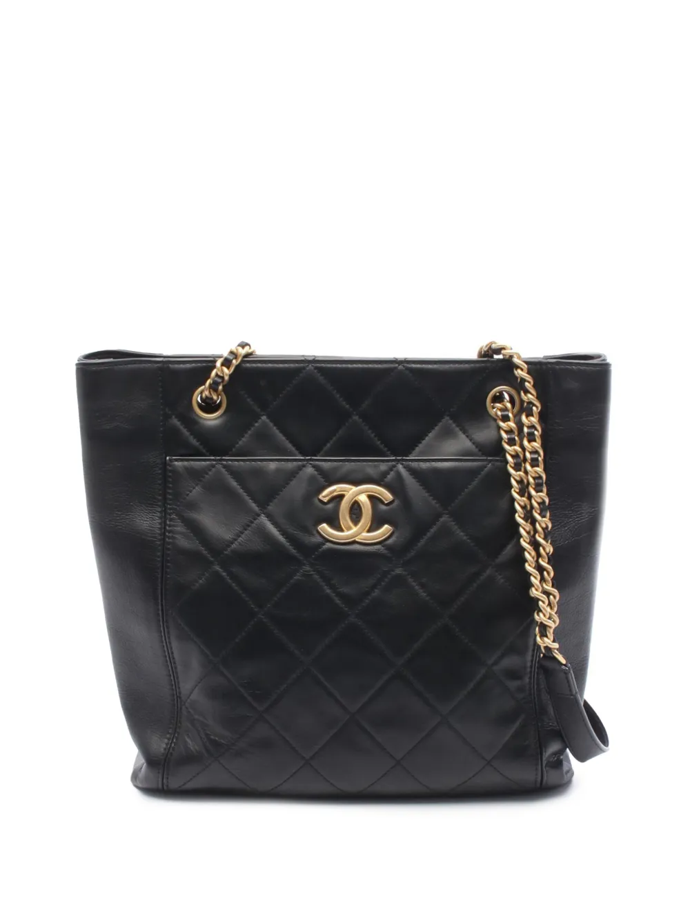CHANEL Pre-Owned 2020 CC Quilted Lambskin Front Pocket Shopping Tote satchel - Nero