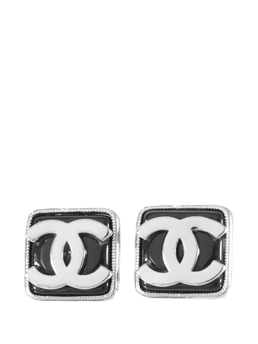 CHANEL Pre-Owned 2022 CC Silver Plated Enamel Square Stud Earrings costume earrings - Nero