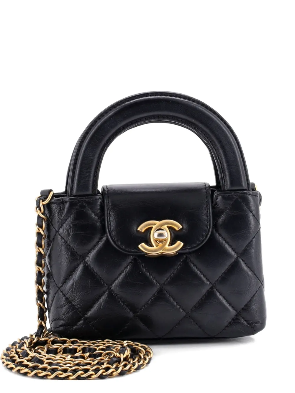CHANEL Pre-Owned Kelly Top Handle Shopping Bag Quilted Shiny Aged Calfskin Nano crossbody bag - Nero