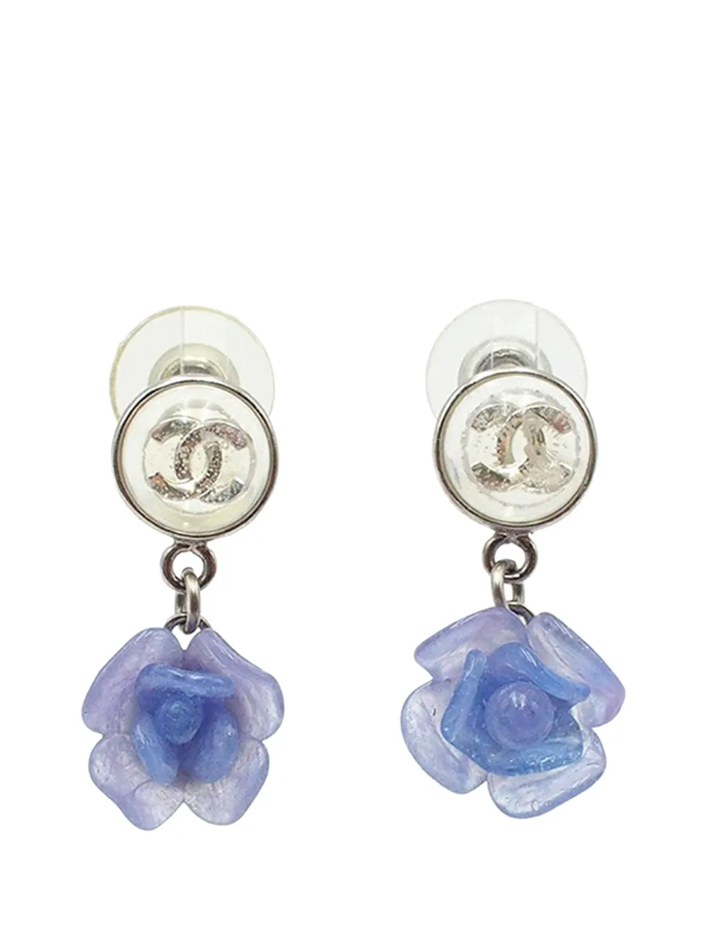 CHANEL Pre-Owned 2001 CC Silver Plated Resin Camellia Drop Push Back Earrings costume earrings - Viola