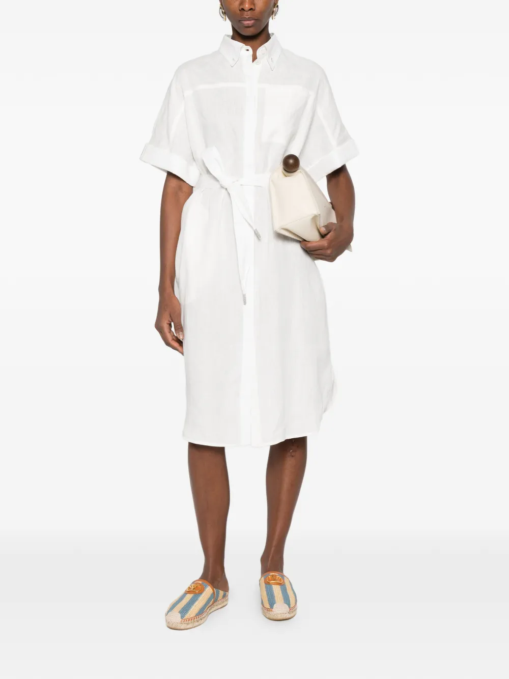  Panicale Buttoned Belted Midi Dress - White 