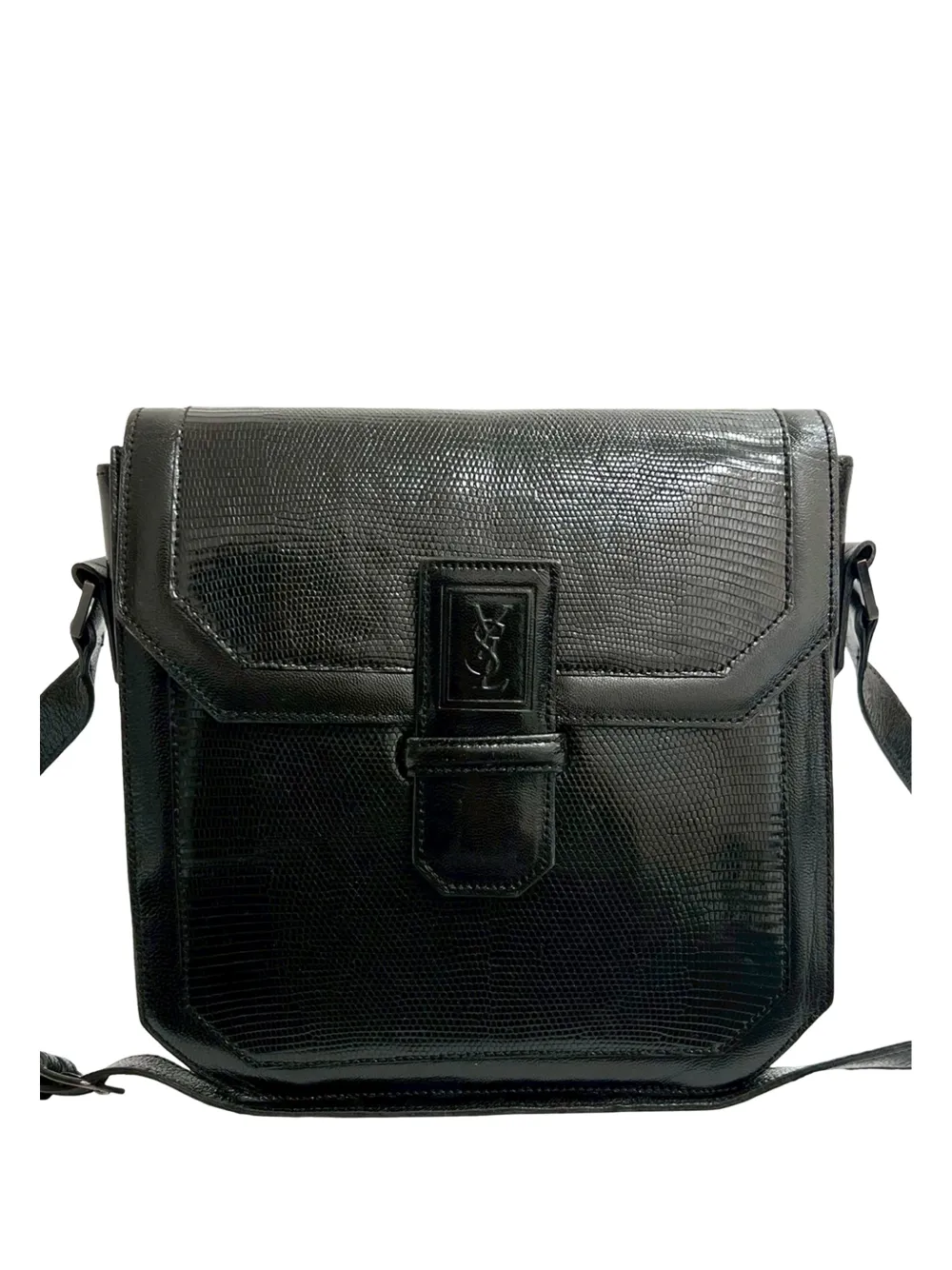 Saint Laurent Pre-Owned 20th Century Lizard Embossed Leather Monogram crossbody bag - Nero