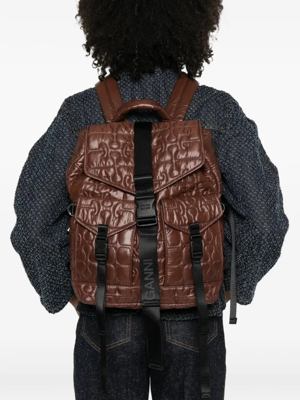  Ganni Quilted-design Backpack - Brown 