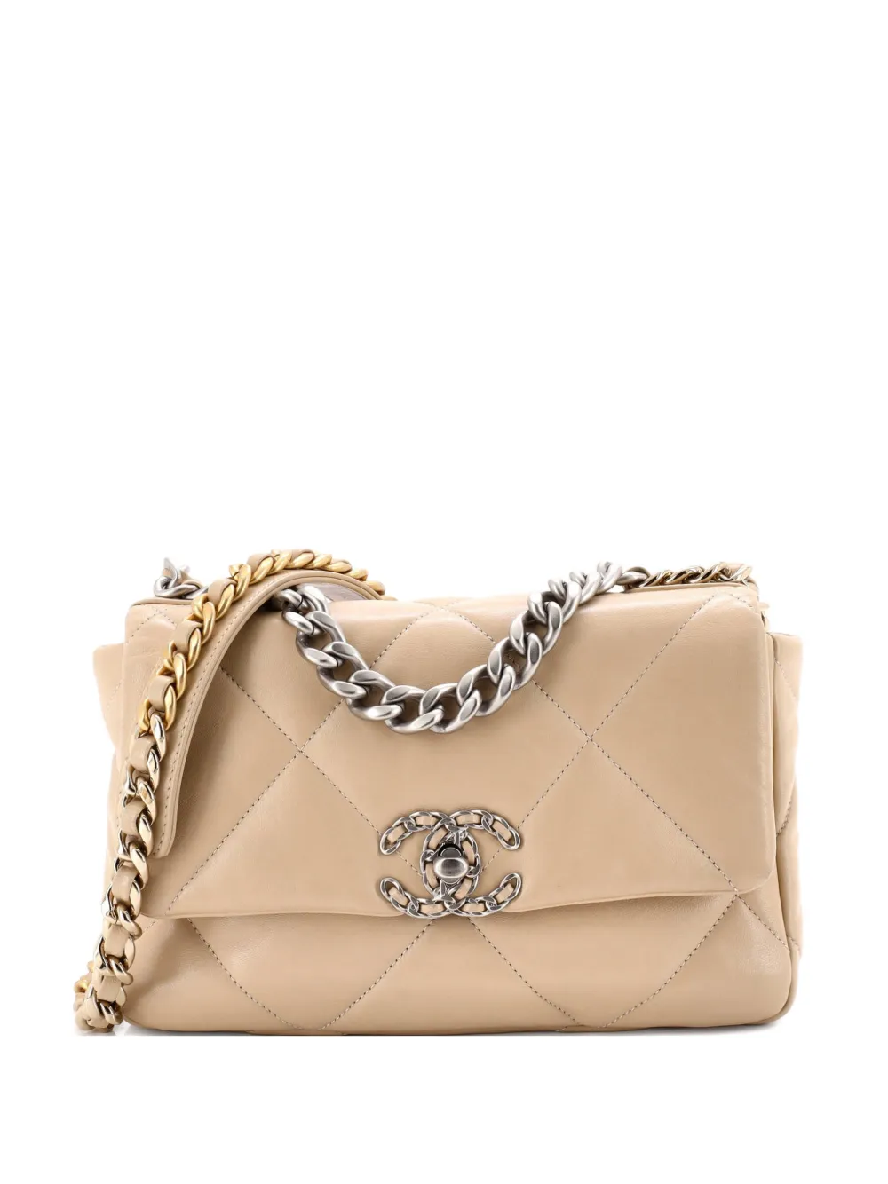 CHANEL Pre-Owned 19 Flap Bag Quilted Leather Medium crossbody bag - Nude
