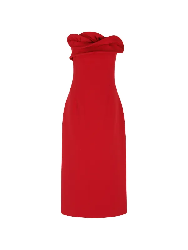 Magda Butrym Twisted Strapless Midi Dress in Red