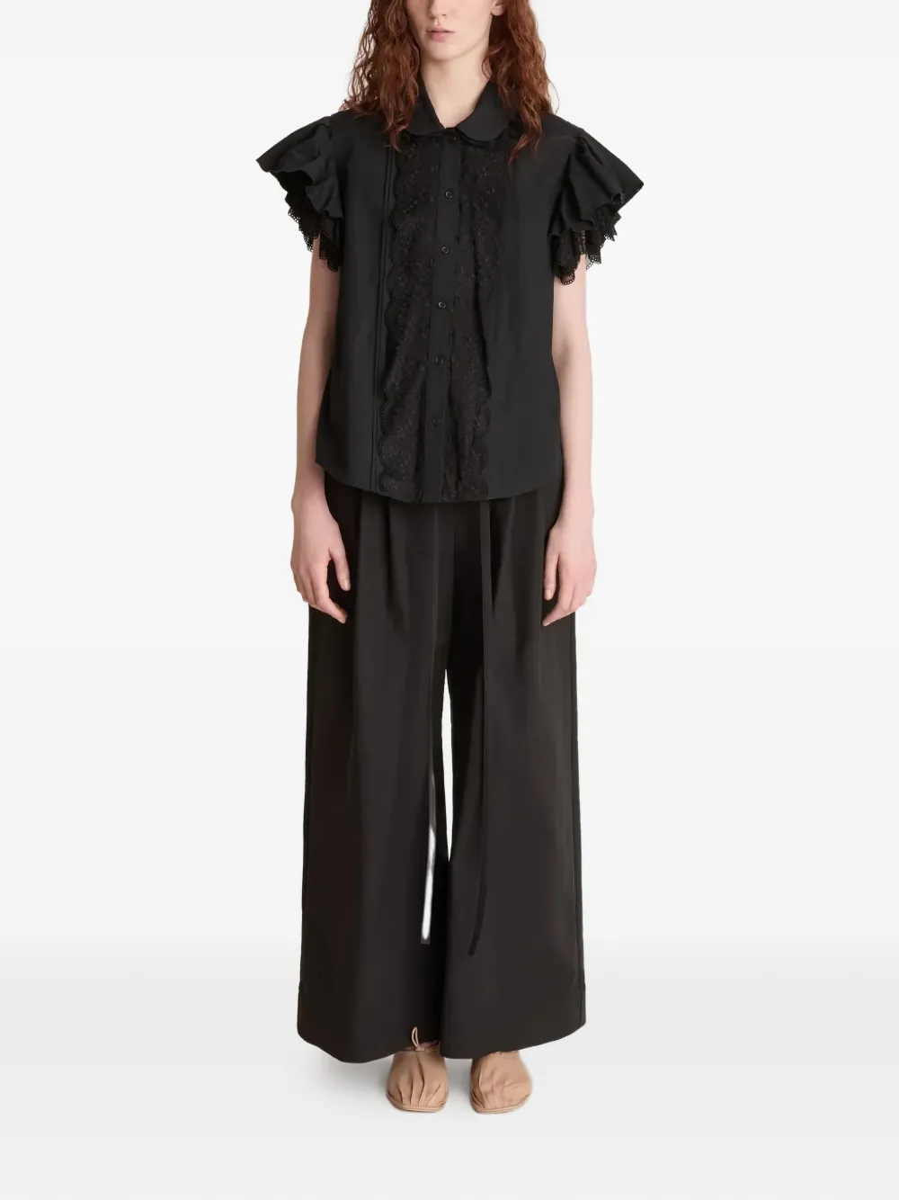  Lee Mathews Tari Ruffled Lace Shirt - Black 