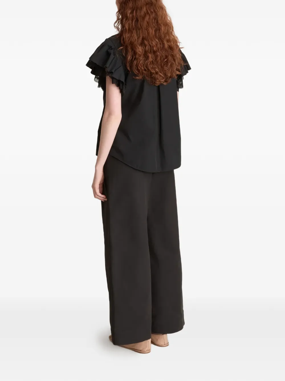  Lee Mathews Tari Ruffled Lace Shirt - Black 