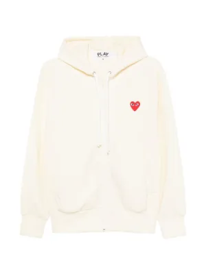 Comme Des Garçons Play Double Heart-patch Hoodie | White | FARFETCH