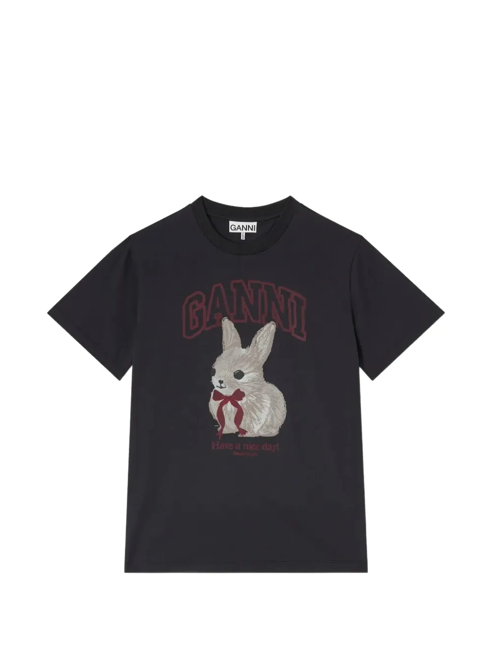 GANNI rabbit-print T-shirt - Grigio