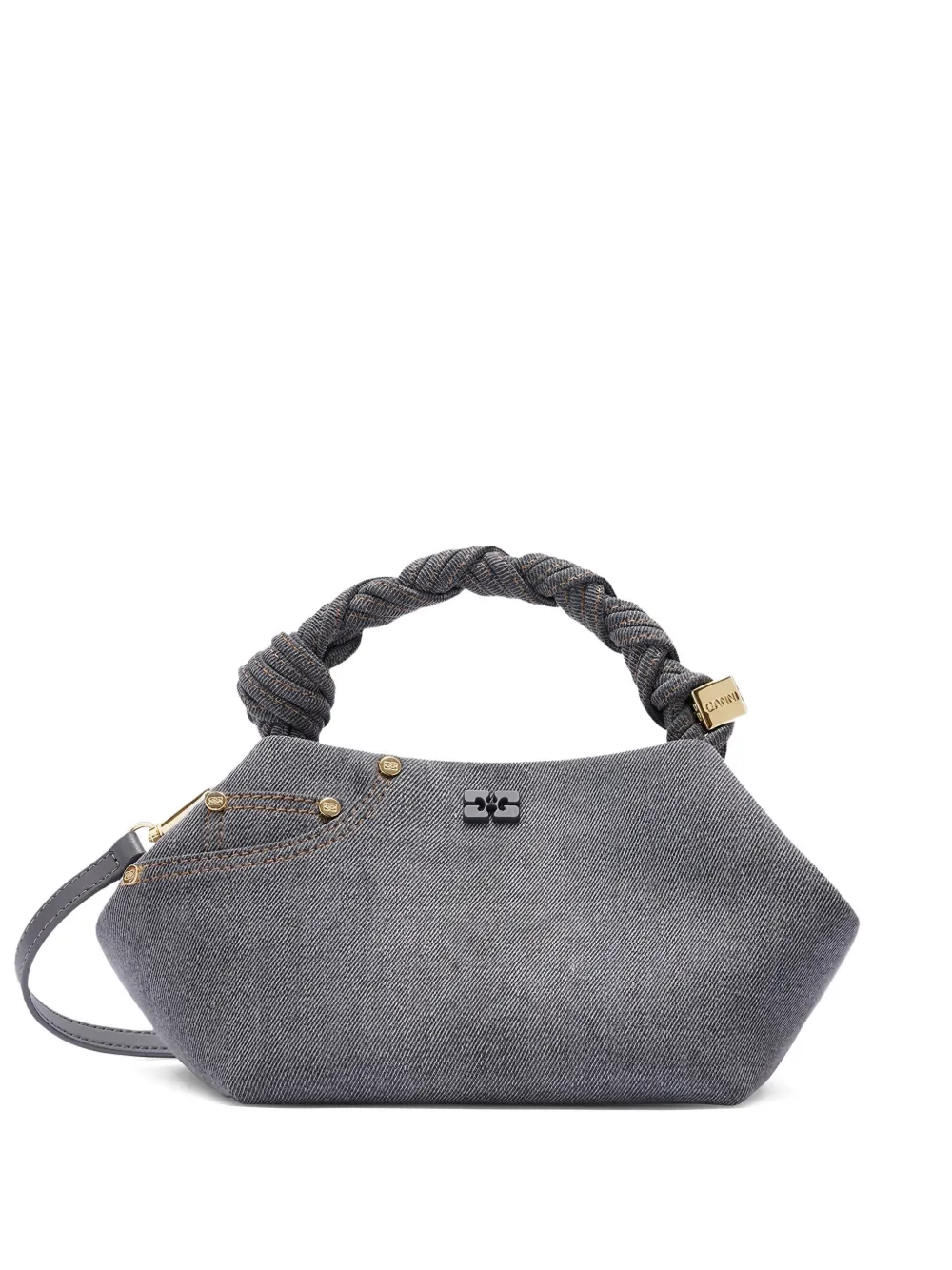GANNI small twisted-handle denim clutch bag - Grigio