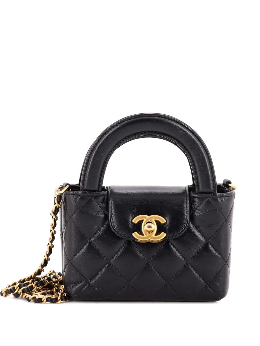 CHANEL Pre-Owned Kelly Top Handle Shopping Bag Quilted Shiny Aged Calfskin Nano crossbody bag - Nero