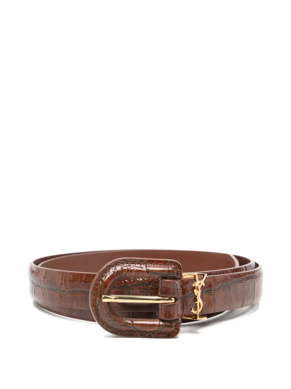 Saint Laurent crocodile-effect logo belt - Brown