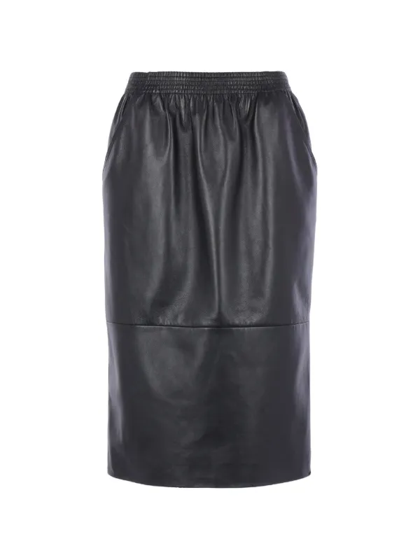 Chloé Elasticated Leather Midi Skirt in Black