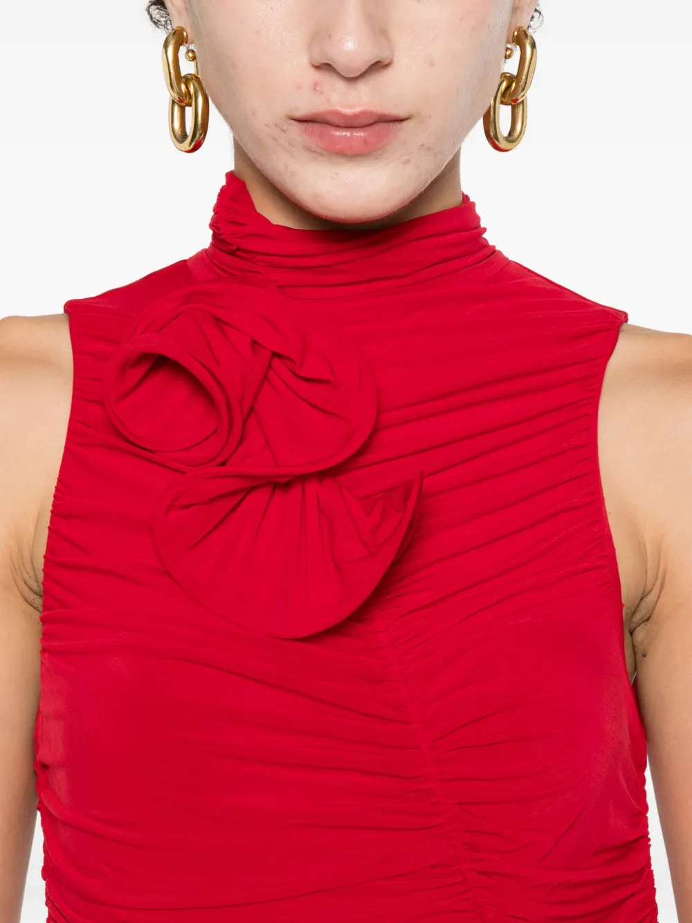 Magda Butrym Jurk met bloemdetail en ruches Rood