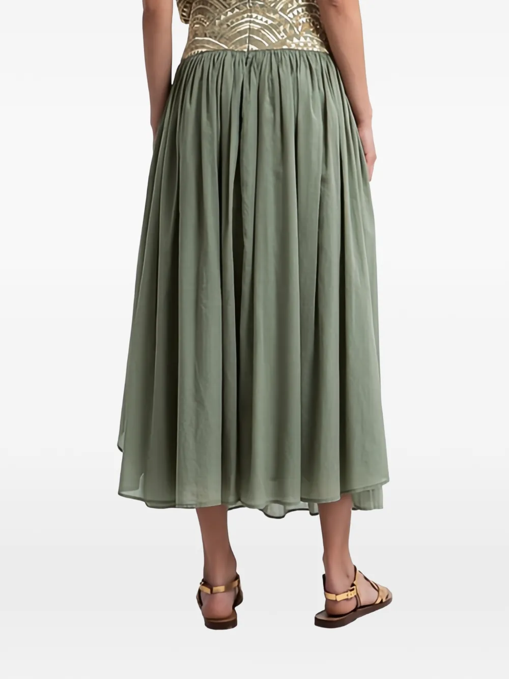  Greek Archaic Kori Flared Midi Skirt - Green 
