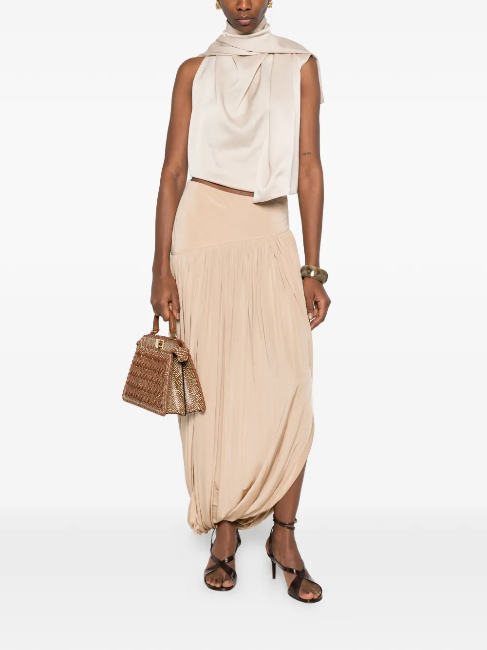 Ferragamo Pleated Ruffle-hem Maxi Skirt - Neutrals 