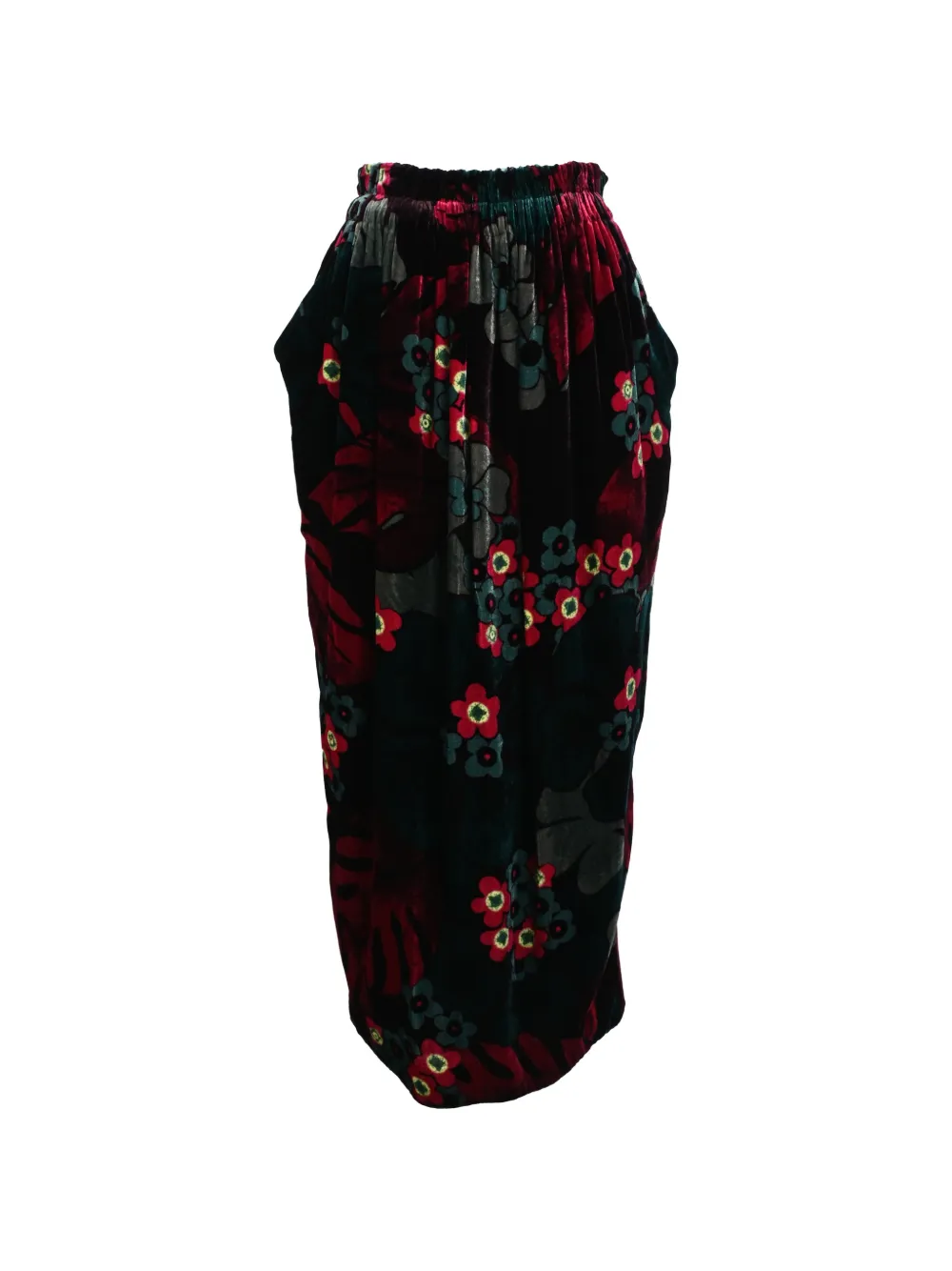 Dries Van Noten Pre-Owned floral velvet midi skirt - Verde
