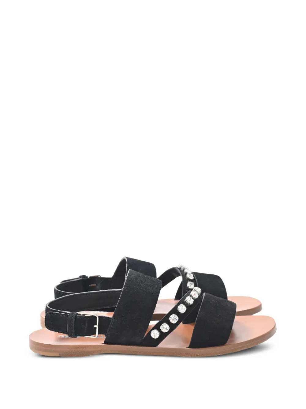 Miu Miu Pre-Owned crystal-embellished slingback flat sandals - Nero