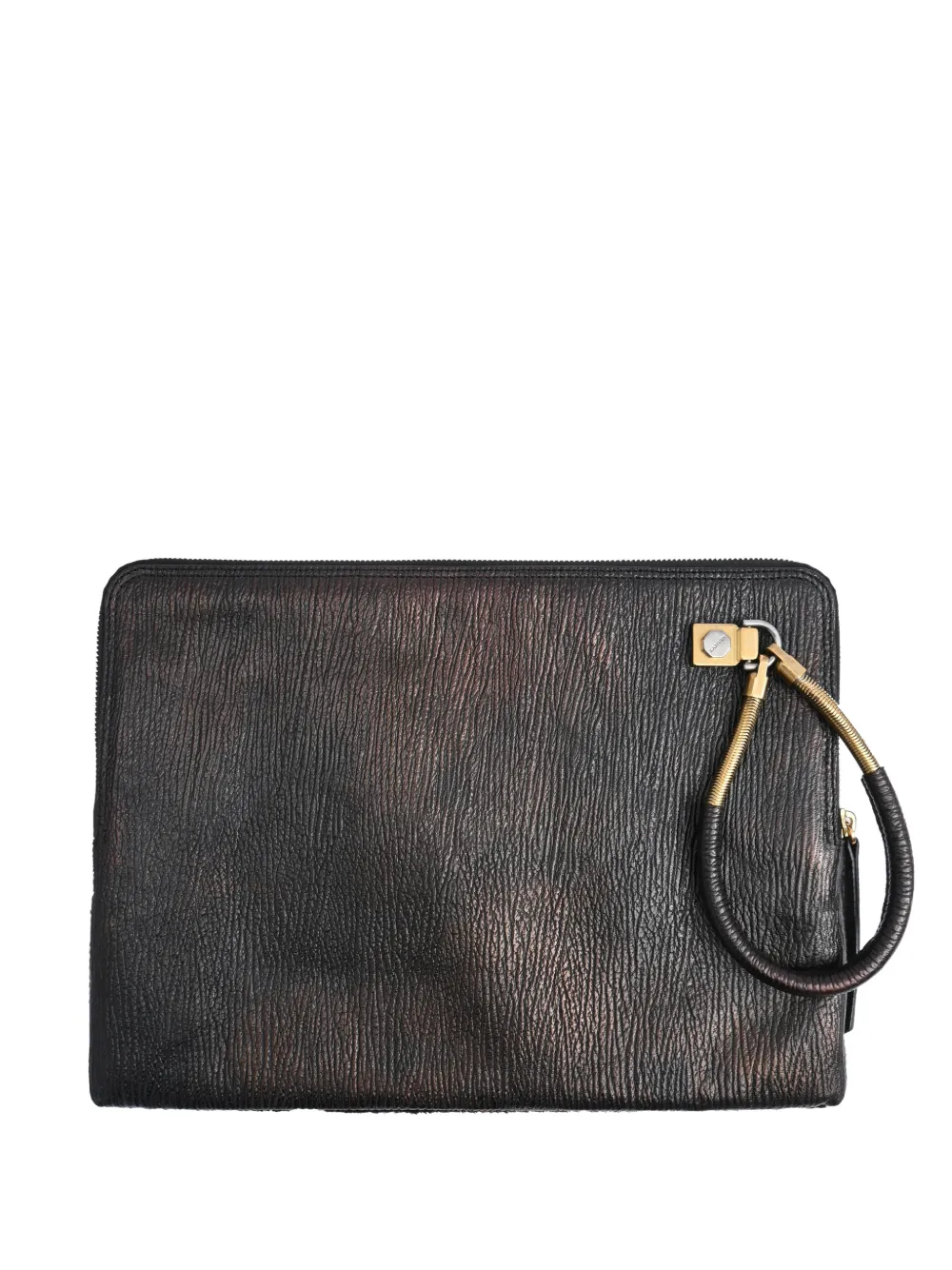 Lanvin Pre-Owned leopard-print zipped clutch bag - Marrone