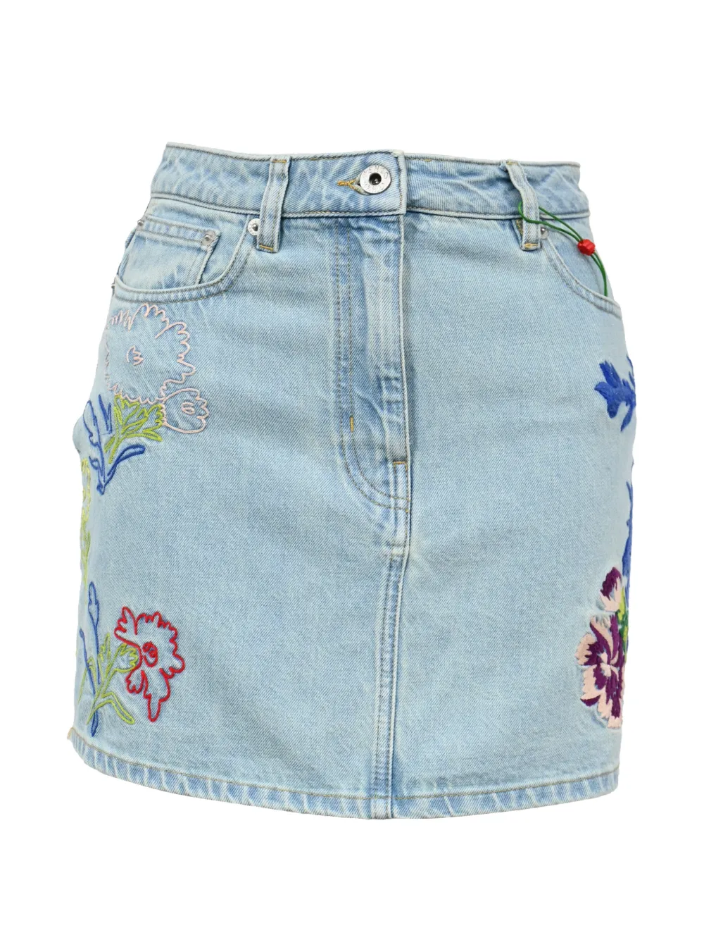 Kenzo Pre-Owned floral-embroidered mini denim skirt - Blu