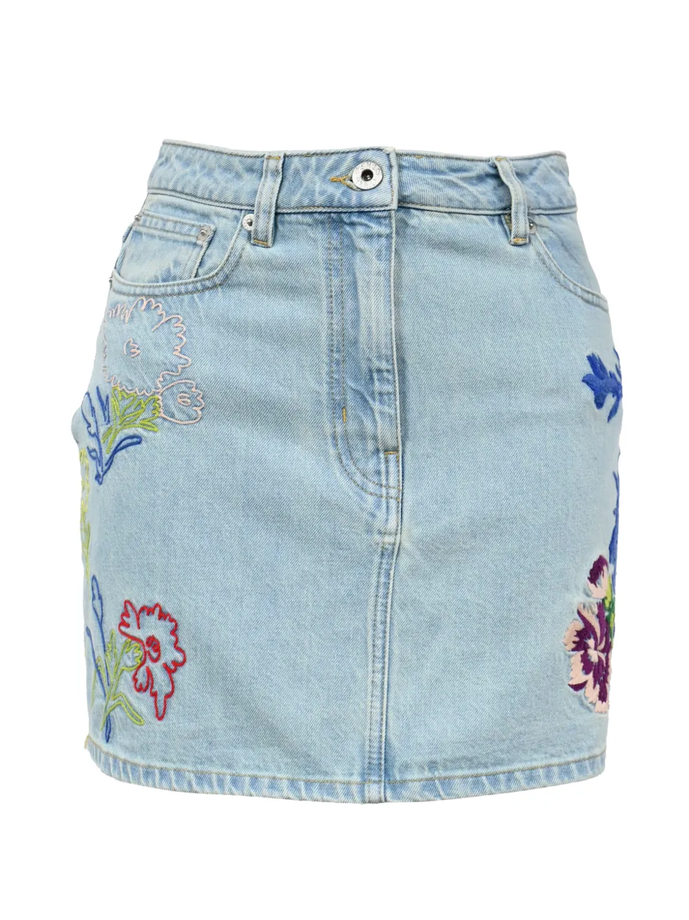 Kenzo Pre-Owned floral-embroidered mini denim skirt - Blu
