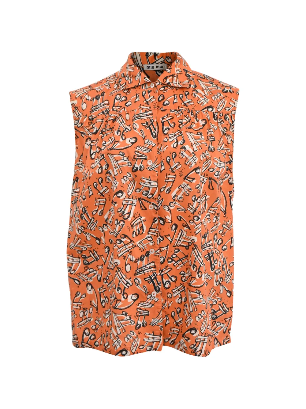Miu Miu Pre-Owned musical-notes printed sleeveless shirt - Arancione