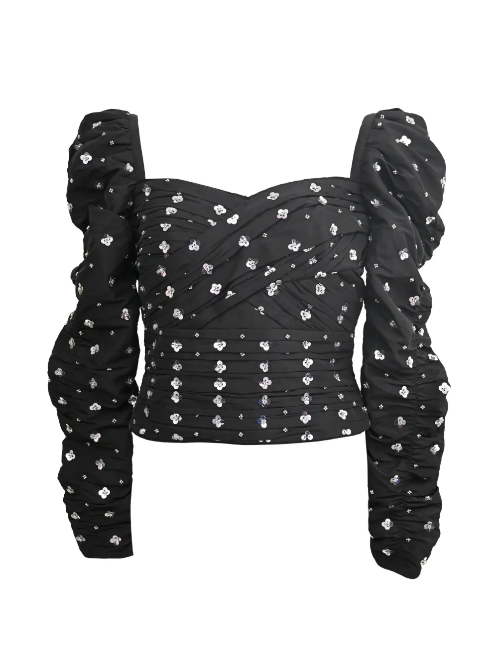 Self-Portrait ruched puff-sleeve top - Nero