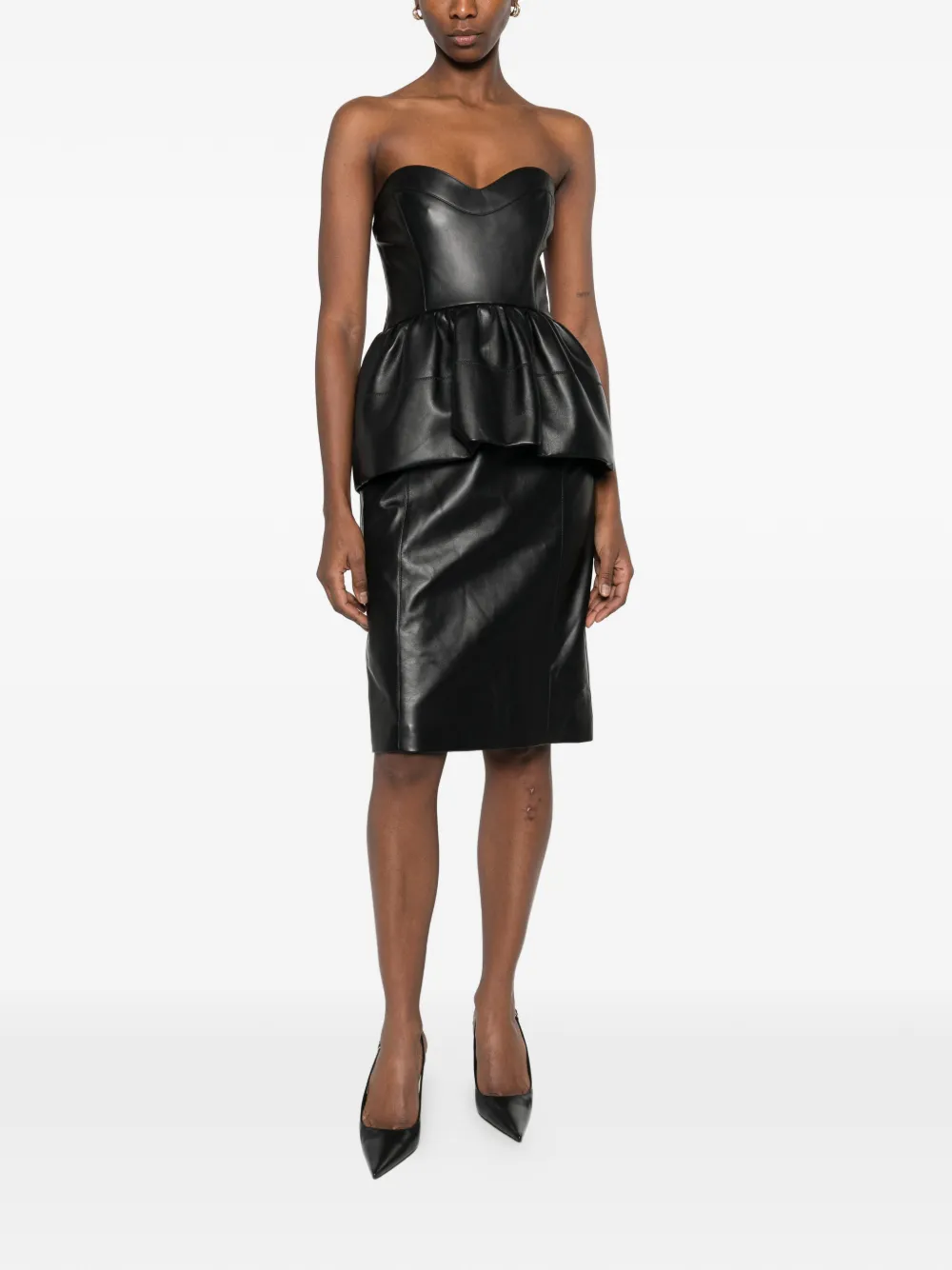 FENDI Strapless midi-jurk met peplum Zwart