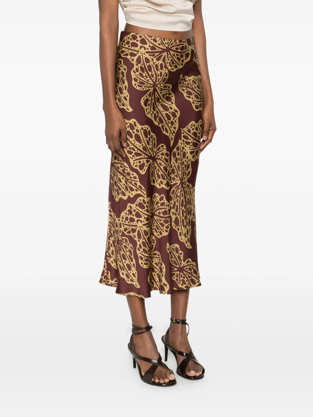  Ottod'ame Leaf-print Midi Skirt - Brown 