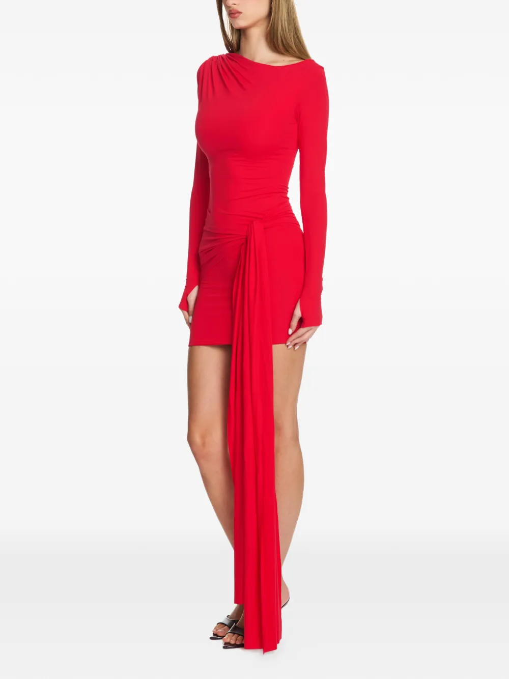 AXEL 113 Tina gedrapeerde mini-jurk met lange mouwen Rood