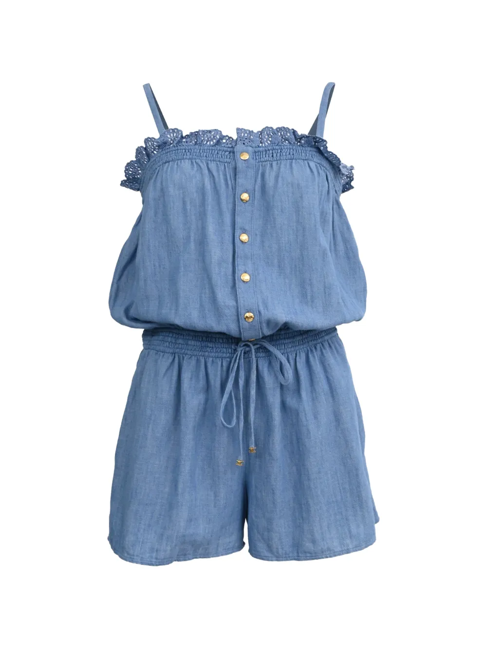 Celine Pre-Owned 2024 smocked denim jumpsuit - Blu