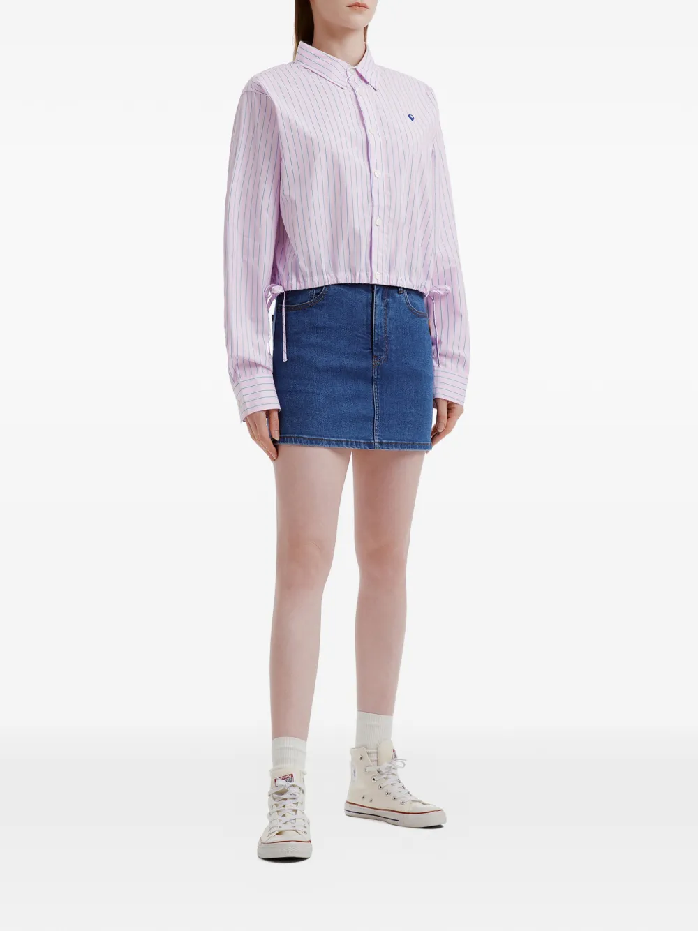  Chocoolate Striped Drawstring-details Cotton Shirt - Pink 