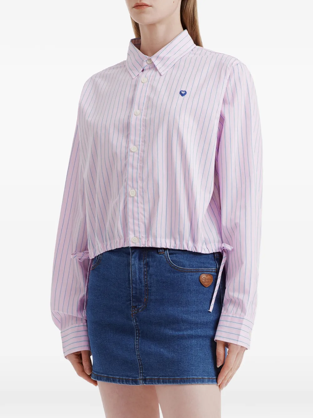  Chocoolate Striped Drawstring-details Cotton Shirt - Pink 
