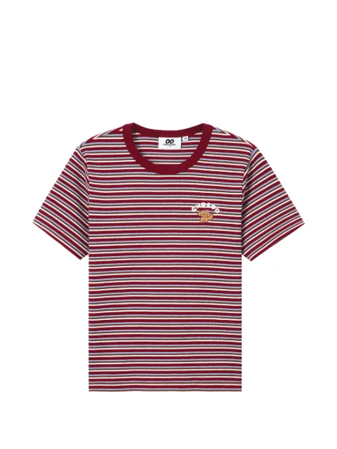 CHOCOOLATE striped embroidered-detail cotton T-shirt