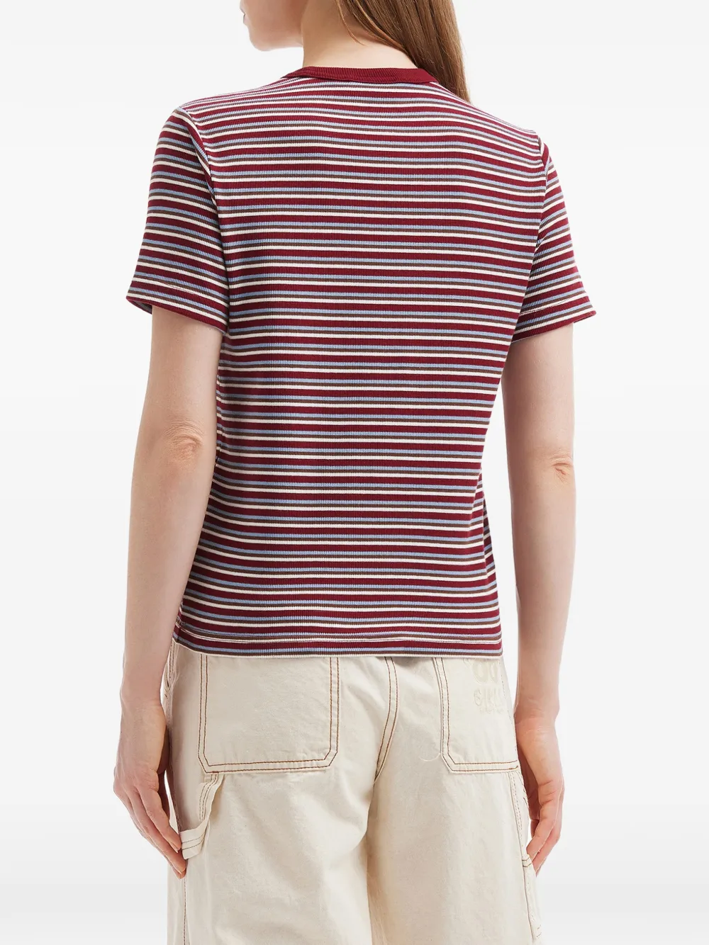 Striped Embroidered-Detail Cotton T-Shirt