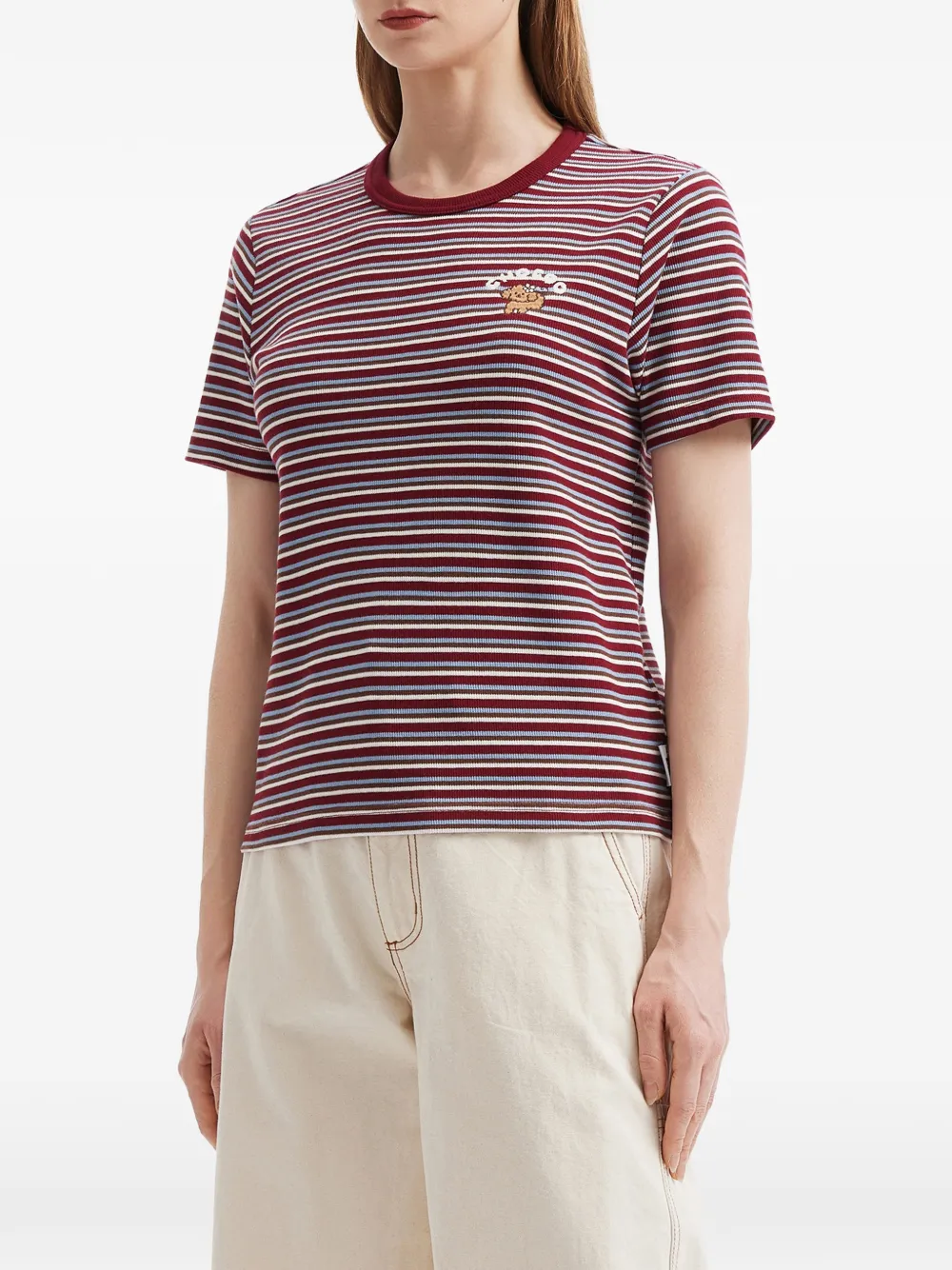 Striped Embroidered-Detail Cotton T-Shirt