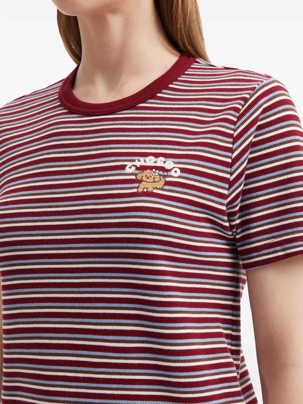 Striped Embroidered-Detail Cotton T-Shirt