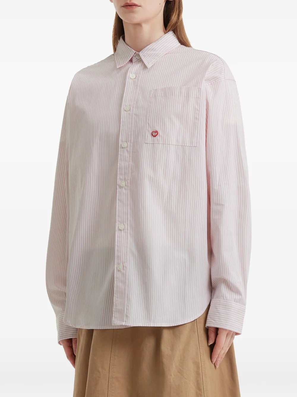  Chocoolate Striped Pocket-detail Cotton Shirt - Pink 