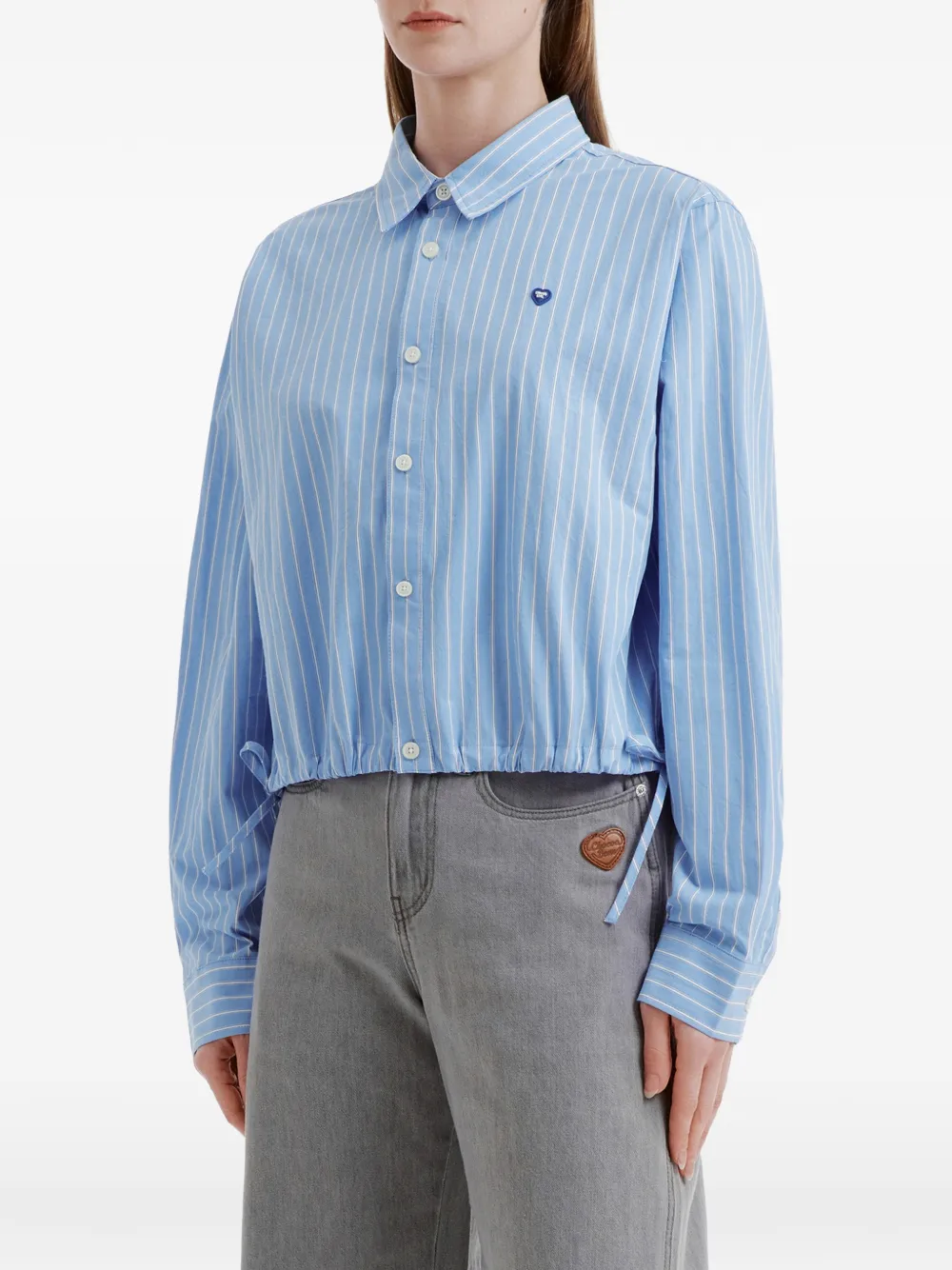 Striped Drawstring-Details Cotton Shirt