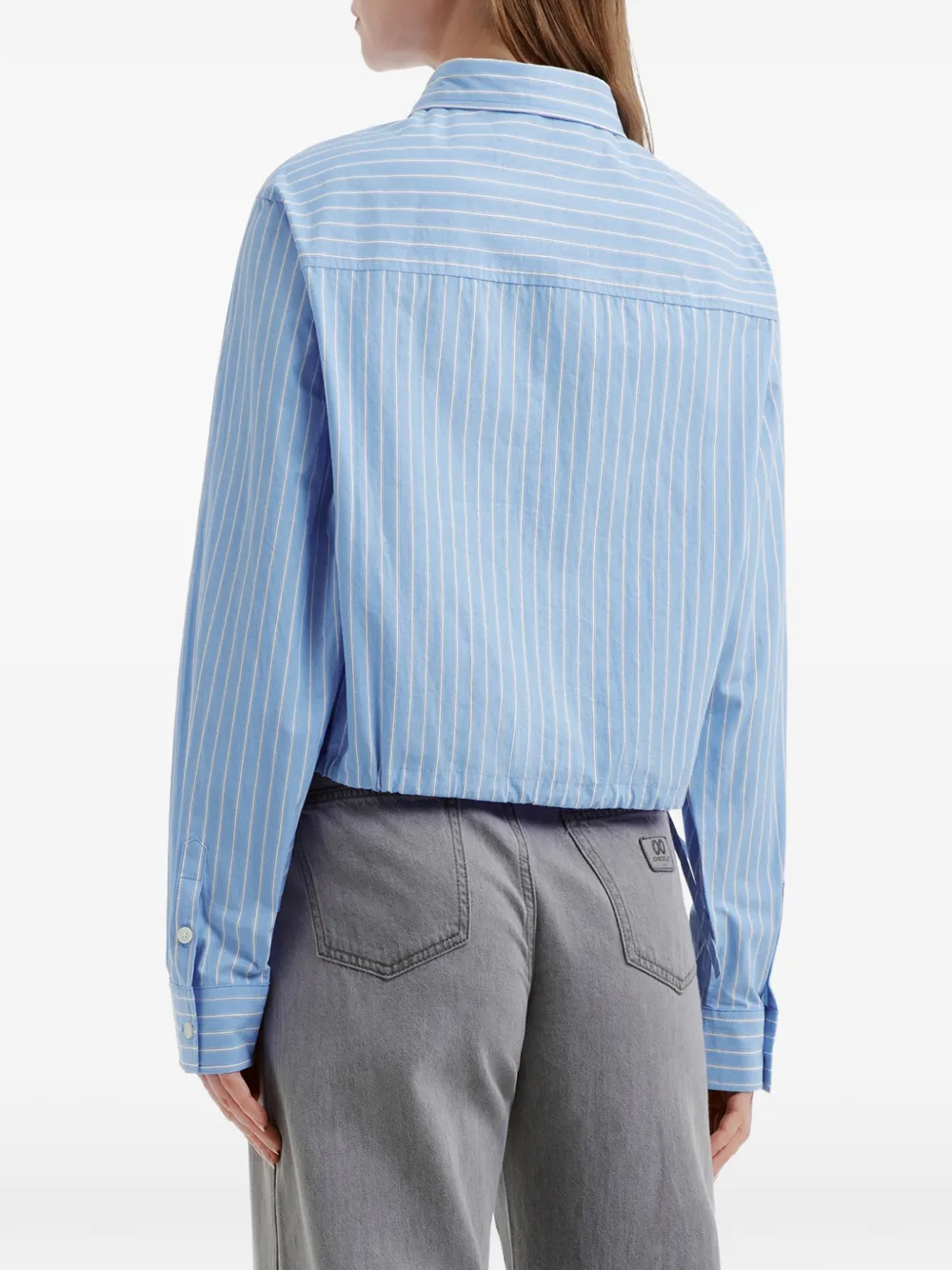 Striped Drawstring-Details Cotton Shirt