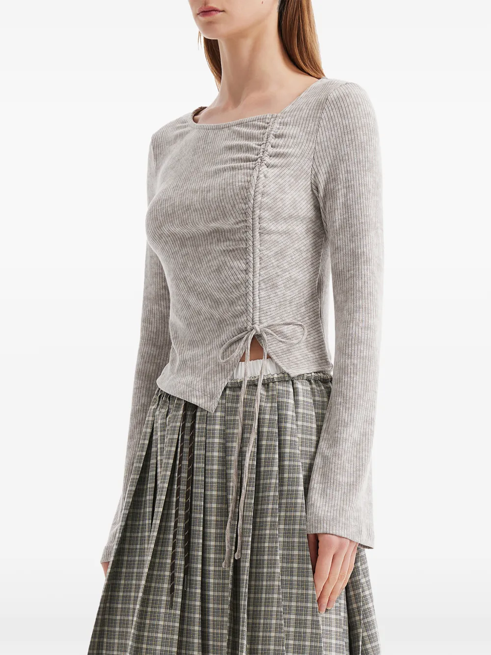  Tout A Coup Drawstring Square-neck Top - Neutrals 
