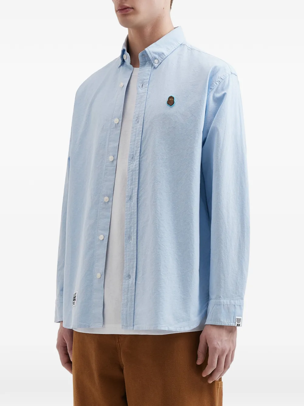  Fingercroxx Buttoned Logo-patch Shirt - Blue 