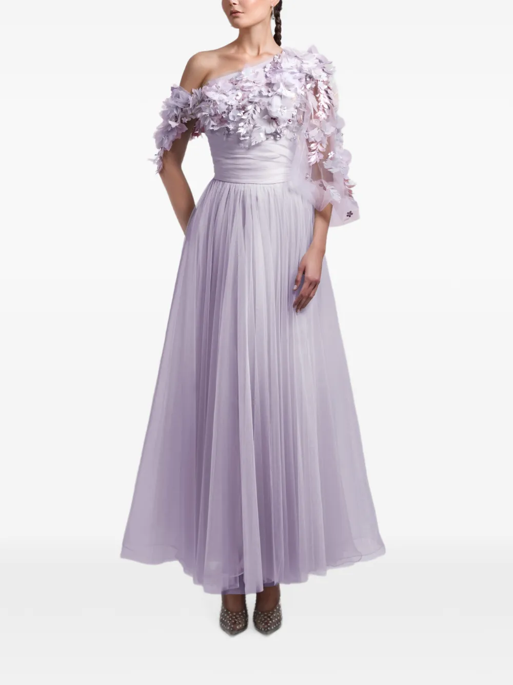 Gemy Maalouf Asymmetrische maxi-jurk met bloemen Paars