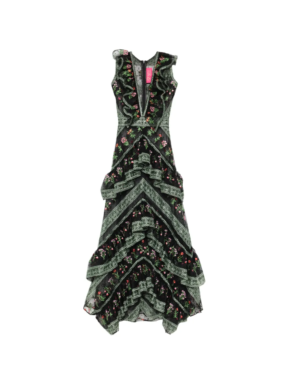 MIAU by Clara Rotescu Verona ruffled floral maxi dress - Nero