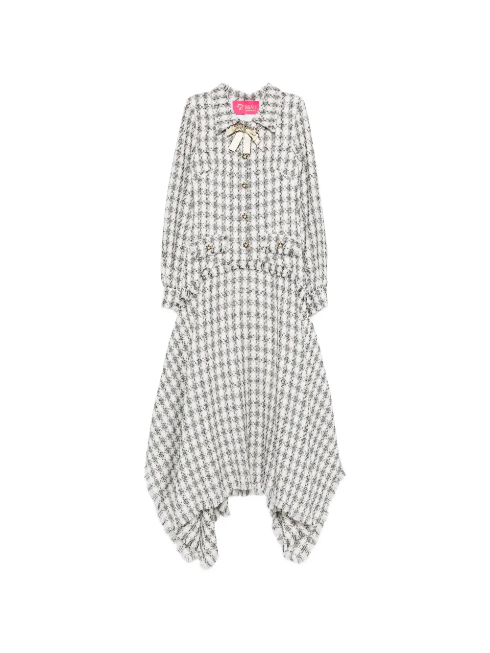 MIAU by Clara Rotescu Magnolia bow-neck fringe-detail asymmetric dress - Bianco