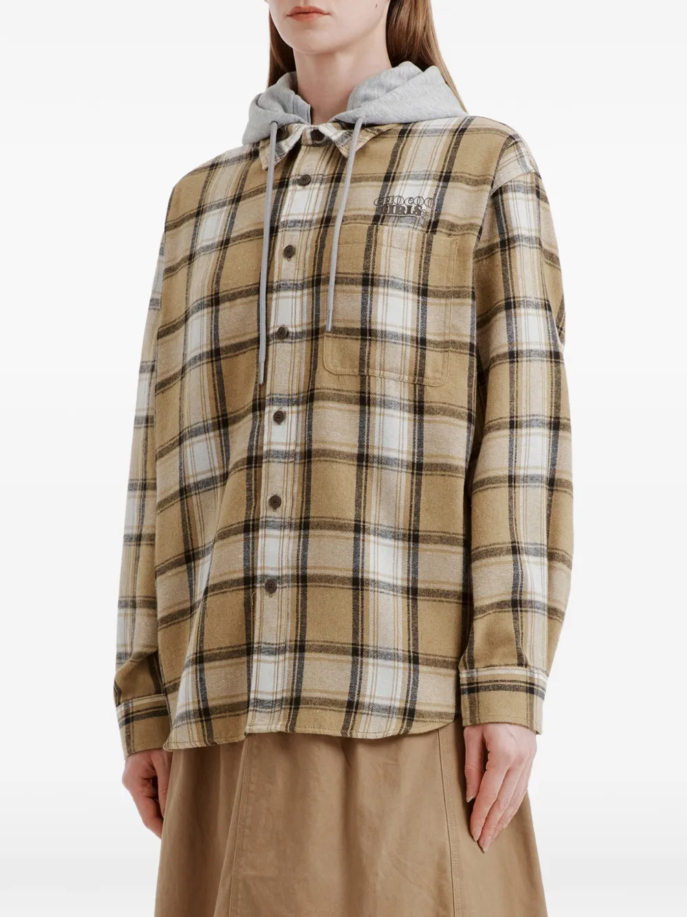  Chocoolate Hooded Check-pattern Jacket - Brown 
