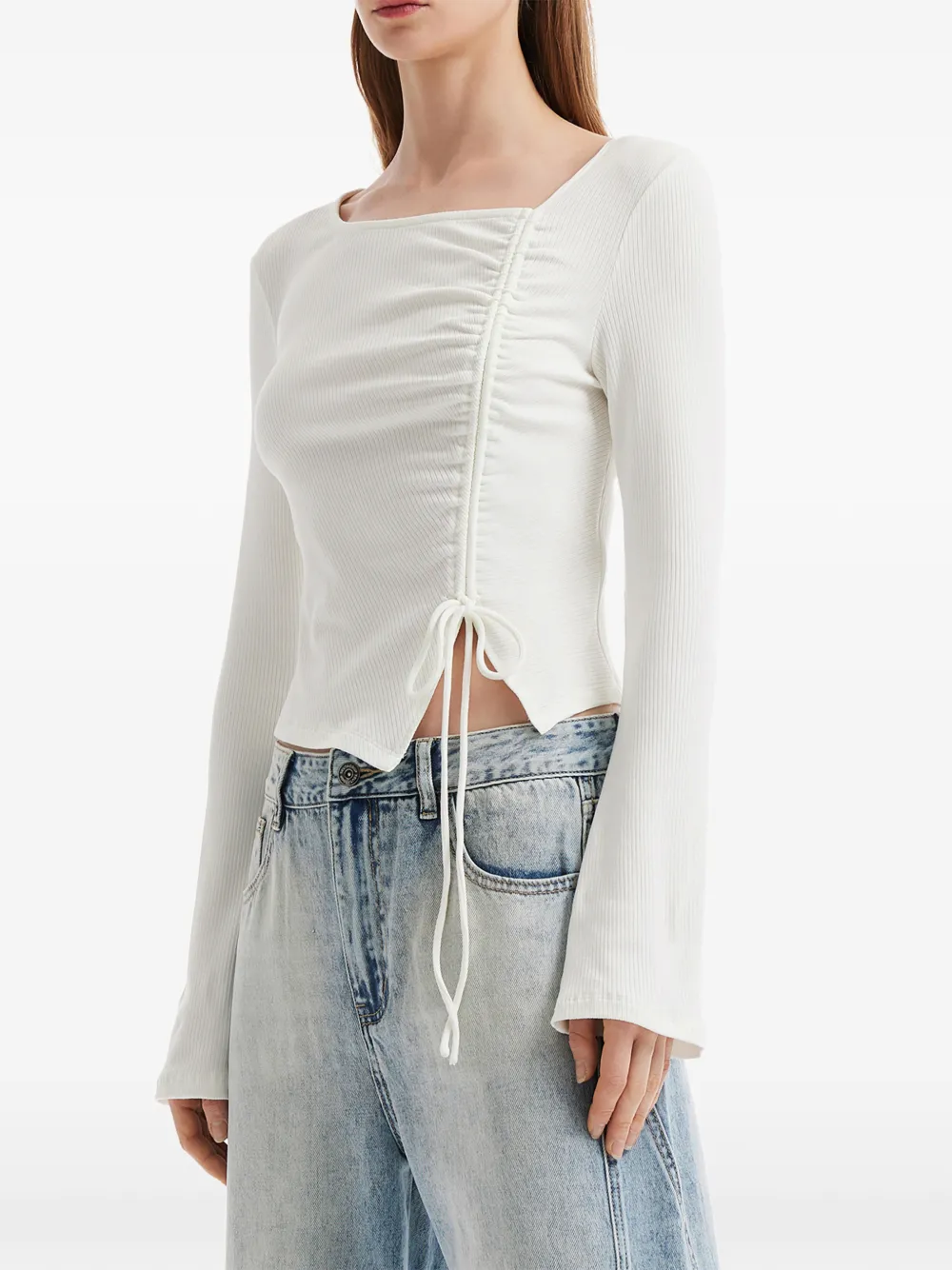  Tout A Coup Drawstring Long-sleeve Top - White 