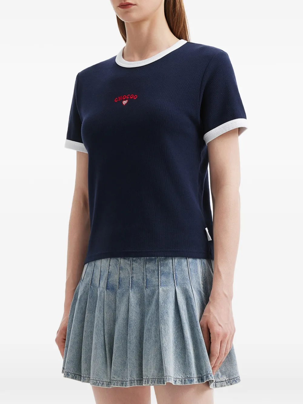  Chocoolate Embroidered-detail Cotton T-shirt - Blue 