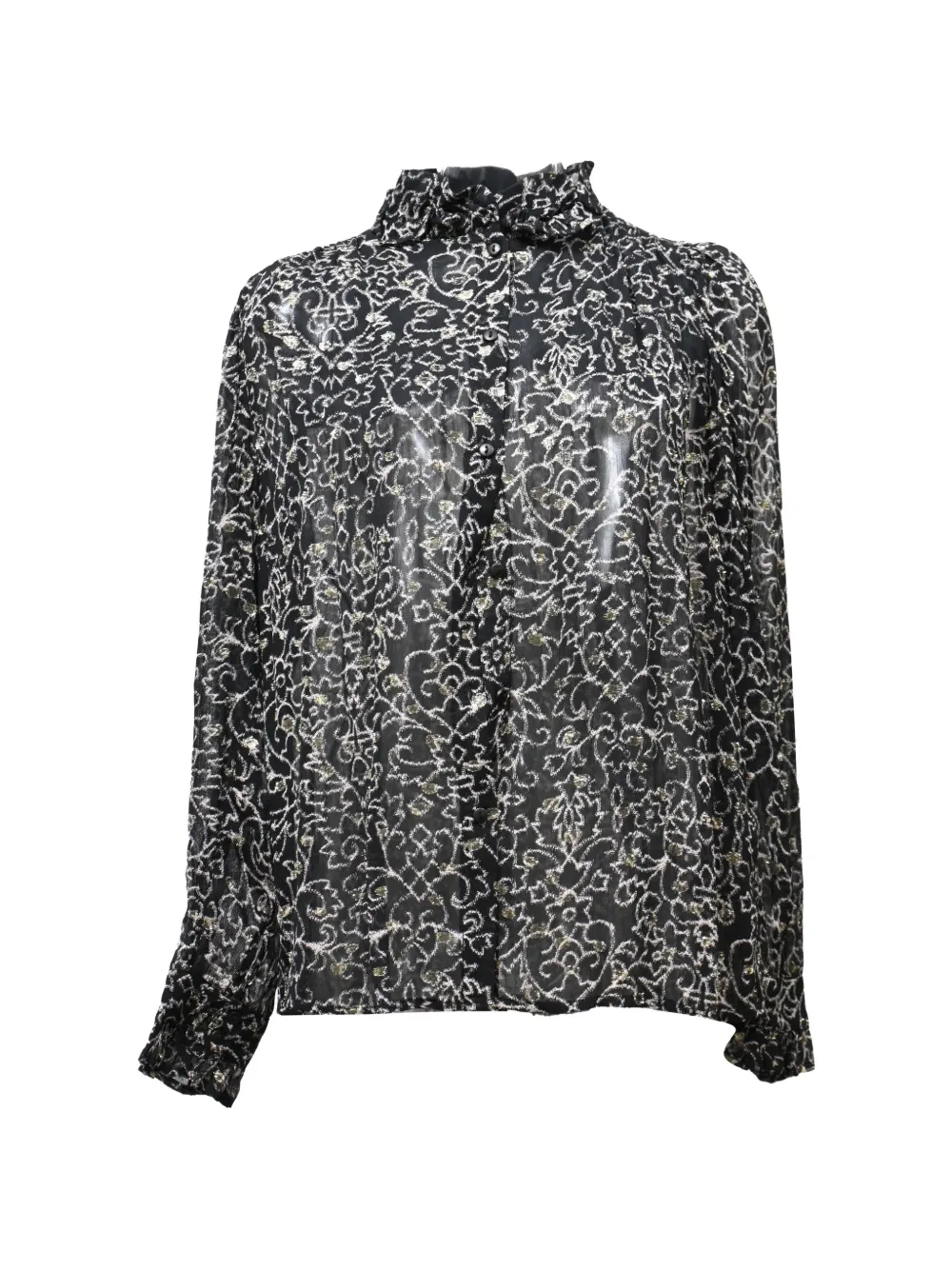 Pre-owned Ba&sh Amelia Printed Long-sleeve Blouse In Black